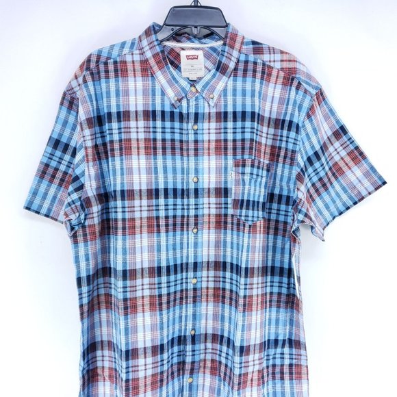 Levi's Plaid Button Down Shirt Men's Sz XXL Blue Collared - Picture 2 of 7
